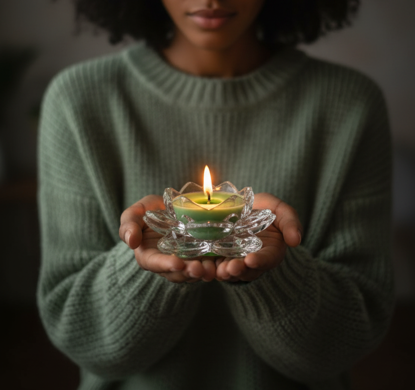 African American woman holding candle