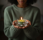 African American woman holding candle