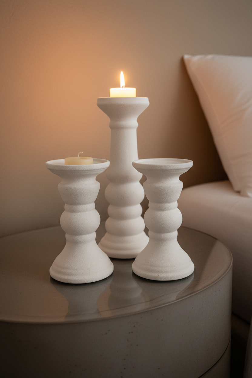 Sculpted Ceramic Candle Holders — Set of 3