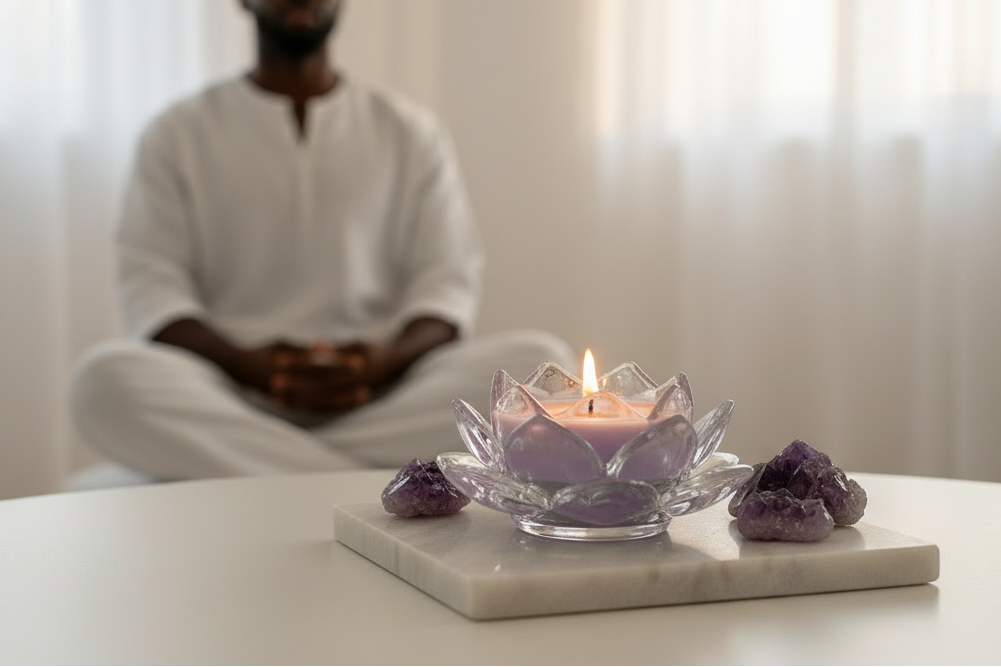 Candle hero — man meditating bg