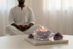 Candle hero — man meditating bg