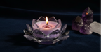 Candle hero — moody navy velvet, no people