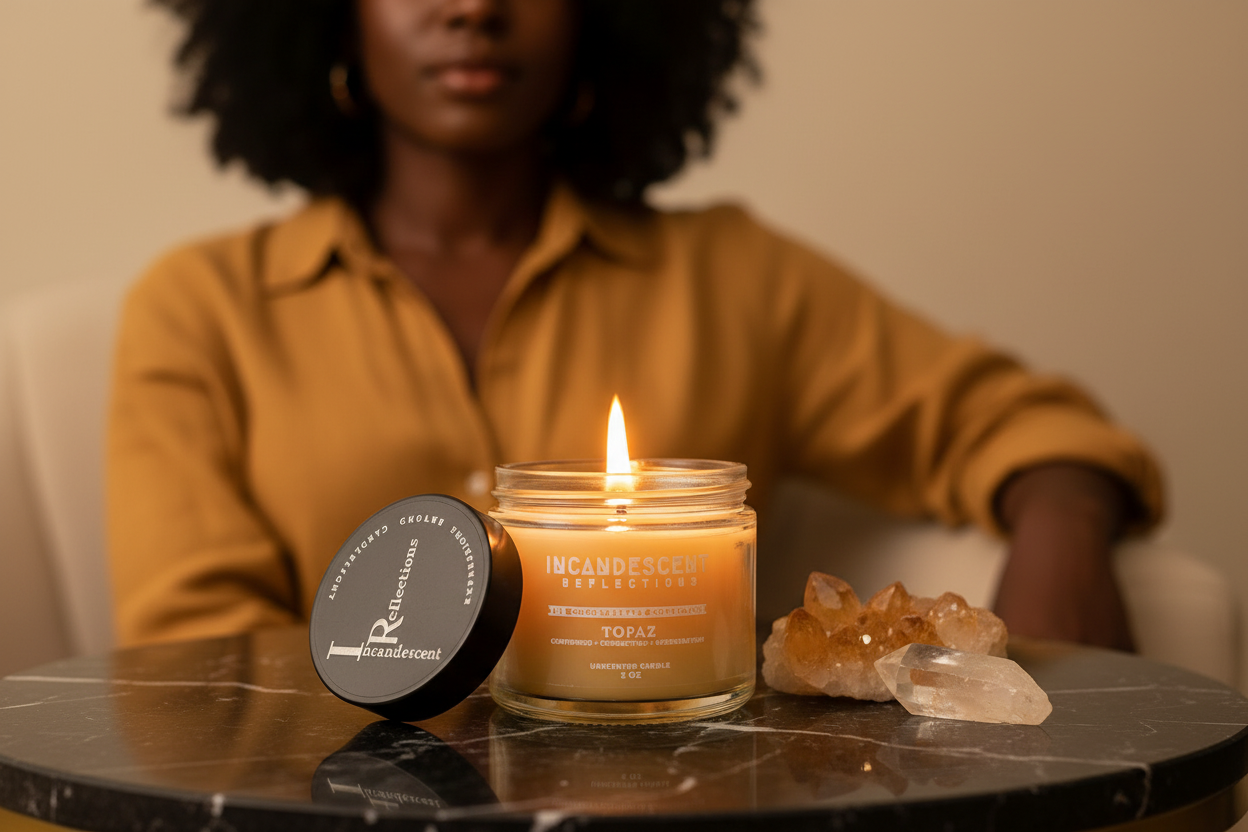 Candle lit — Black woman confident bg