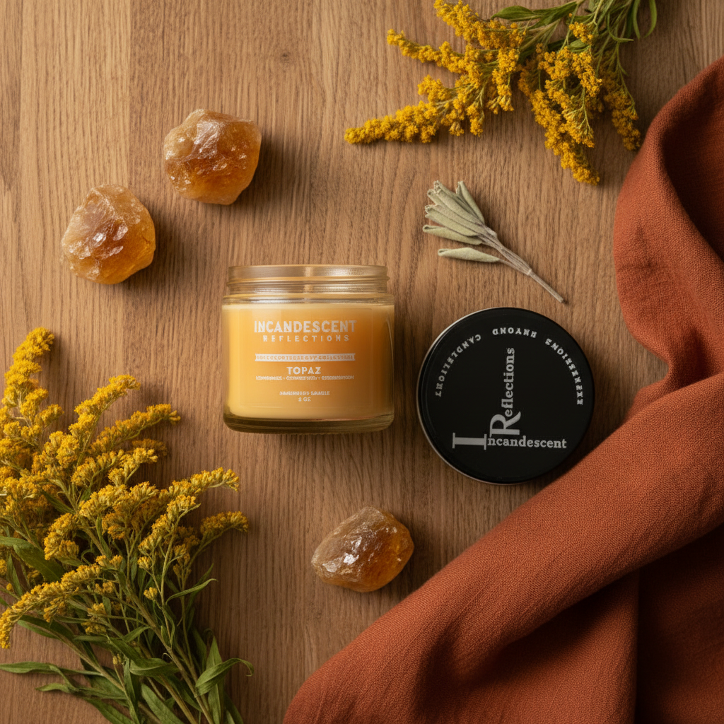 Flat lay — rustic oak, cozy