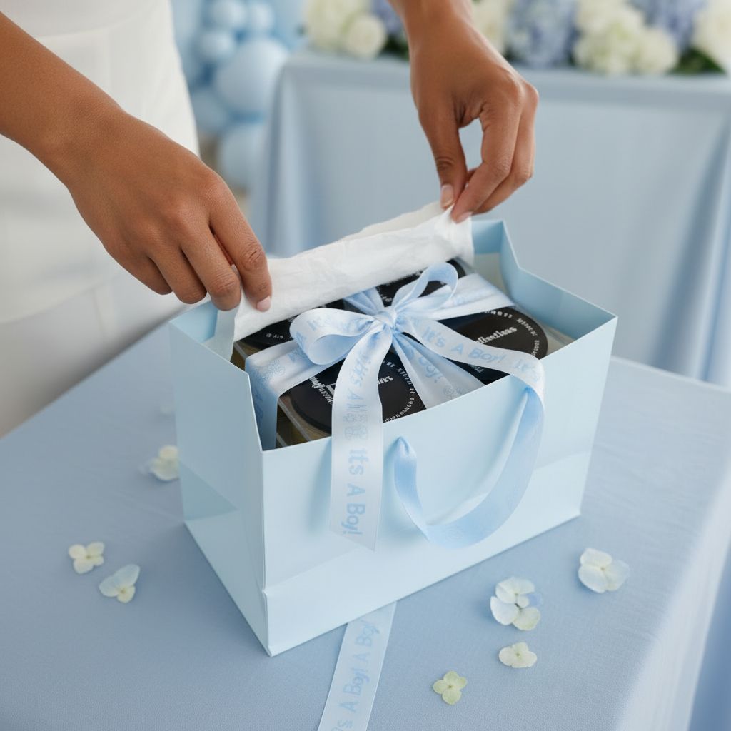 It's A Boy - Overhead Into Gift Bag