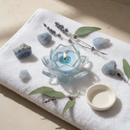 Spa flat lay — blue agate & lavender