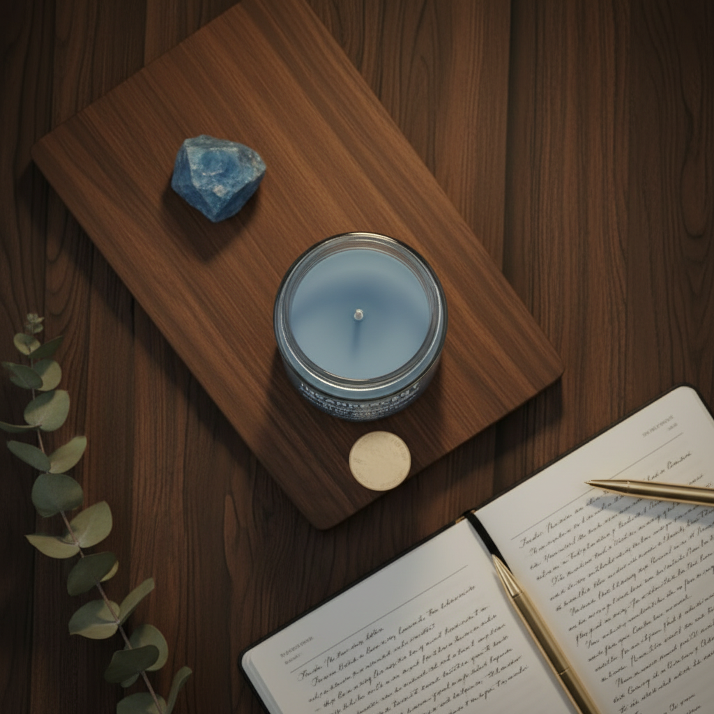 Walnut board — journal & gold pen